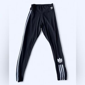 Adidas Black and White Skinny Leggings with Iconic Stripes Athletic Pants Small